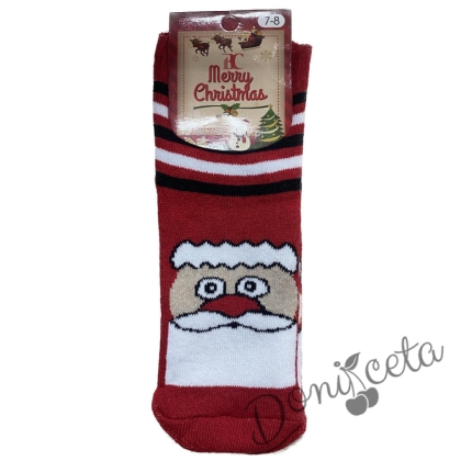 Детски коледни термо чорапи в червено с дядо Коледа