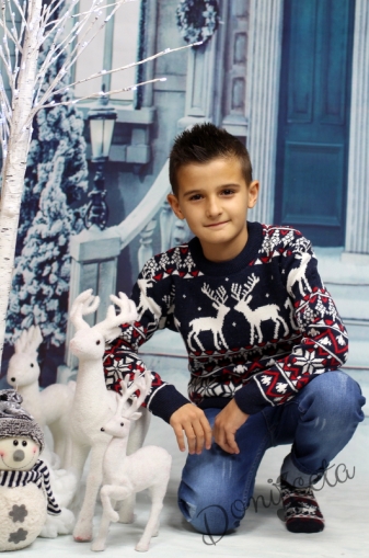 Kids Christmas sweater in dark blue with reindeer