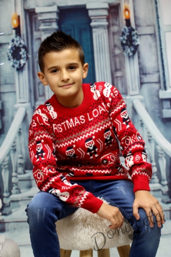 Детски пуловер  с коледни мотиви в червено за момче  4