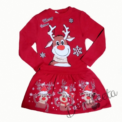 Коледна детска рокля в червено с елен  4543435