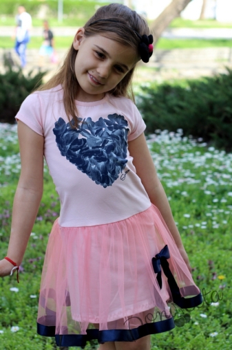 Лятна детска рокля в розово със сърце