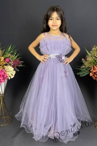 Официална детска дълга рокля в светлолилаво Анджелина с тюл без ръкав 
