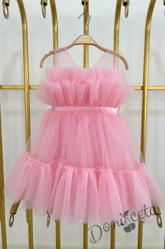 Детска рокля розово без ръкав с тюл Мабел 1