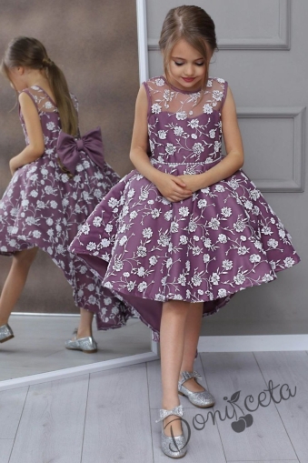 Официална детска рокля без ръкав на цветя в лилаво 1