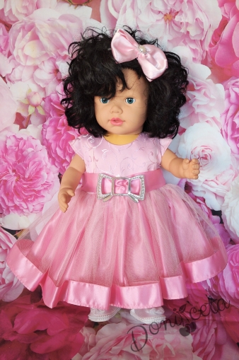 Официална детска рокля в розово с коланче 252Р 1