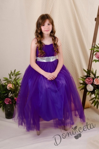 Официална детска дълга рокля Даналия без ръкав в лилаво с тюл 4356768 1