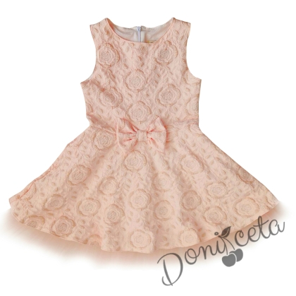 Официална детска рокля без ръкав в прасковено на цветя с дантела и тюл 54684311 1