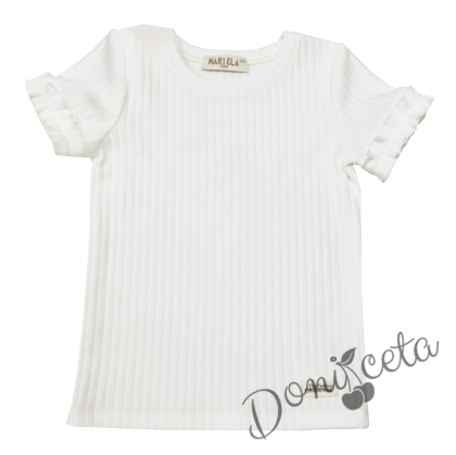 Детска рипсана блуза с къс ръкав в бяло 33456787 1