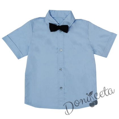 Детска риза с къс ръкав в светлосиньо с папийонка в черно 52866774 1