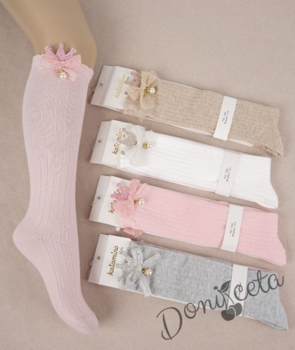 Детски чорапи 3/4 в бяло с панделка 4587112 1