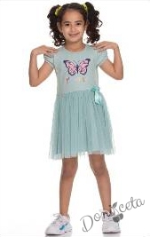 Ежедневна детска рокля с щампа пеперуда и пола от тюл в тюркоаз 44215874 1