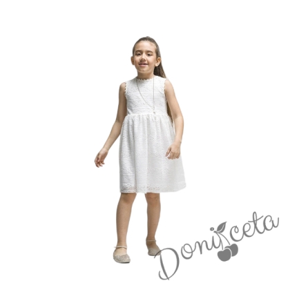 Официална/ежедневна детска рокля от дантела в бяло с герданче 1