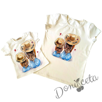 Дамска тениска/блузка с къс ръкав в екрю от колекция "Майки и дъщери" 1