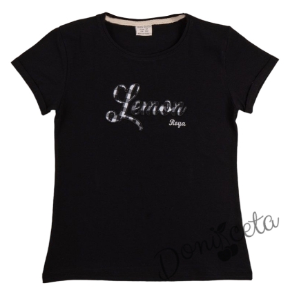 Детска тениска за момиче с къс ръкав в черно с надпис 1