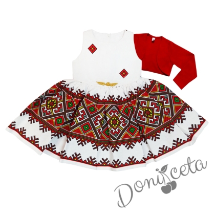 Детска рокля без ръкав с фолклорни/етно мотиви тип носия с червено болеро 8465734 1