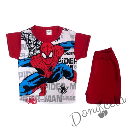 Детска пижама със Спайдърмен за момче  червено с къс ръкав 1