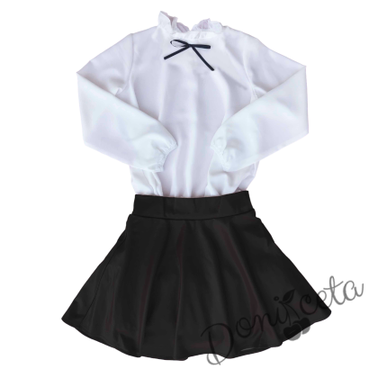 Комплект от риза в бяло на Contrast и кожена пола в черно 1