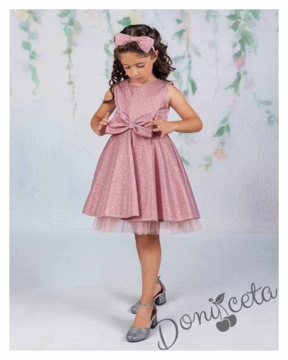 Официална детска рокля без ръкав брокат Канди в розово 1