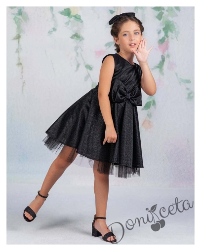 Официална детска рокля без ръкав брокат Канди в черно 1