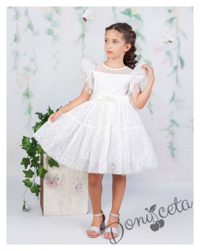 Официална детска рокля в бяло с дантела Монел 2
