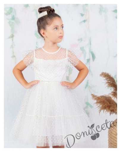 Официална детска рокля в бяло с дантела Кармен 1 