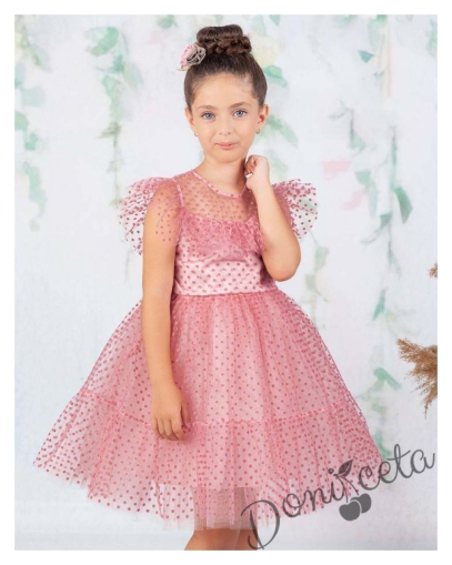 Официална детска рокля в пепел от рози с дантела Кармен 1