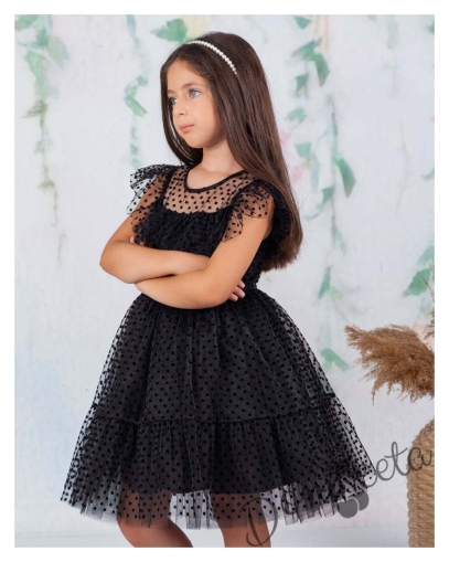 Официална детска рокля в черно с дантела Кармен 1