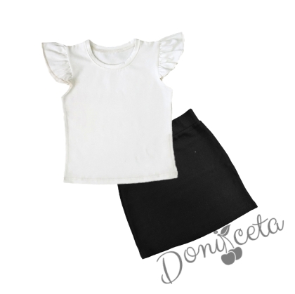 Комплект от права пола в черно и блуза с къс ръкав тип крилце в бяло 1