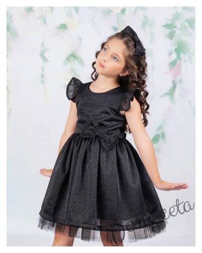 Официална детска рокля с къс ръкав брокат Канди в черно 1