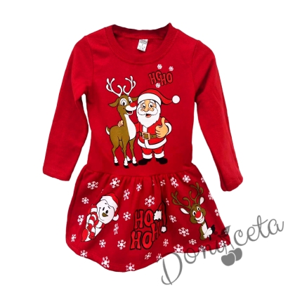 Коледна детска рокля в червено с еленчето Рудолф и Дядо Коледа 454345001 1