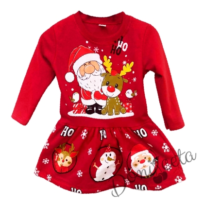 Коледна детска рокля в червено с малко еленче, птиченца и Дядо Коледа 454345002 1