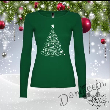 Дамска блуза с дълъг ръкав в зелено Christmas tree 1