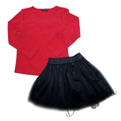Комплект Драга от блуза в червено и тюлена пола 1