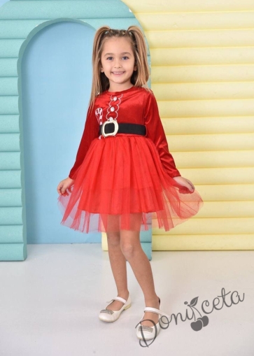 Детска коледна рокля в червено с колан Слади 1