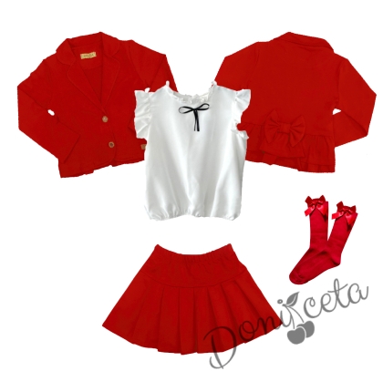 Комплект от пола Гери и сако в червено,  риза с къс ръкав Contrast и чорапи с панелка 1
