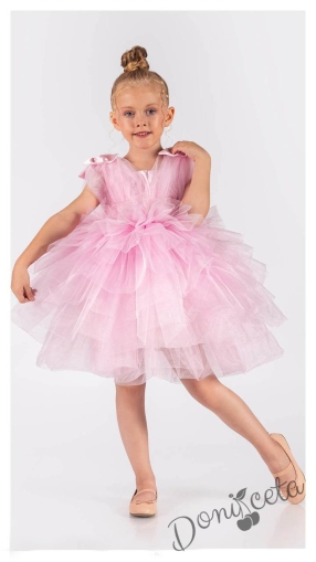 Официална детска рокля в розово с тюл Бони 1