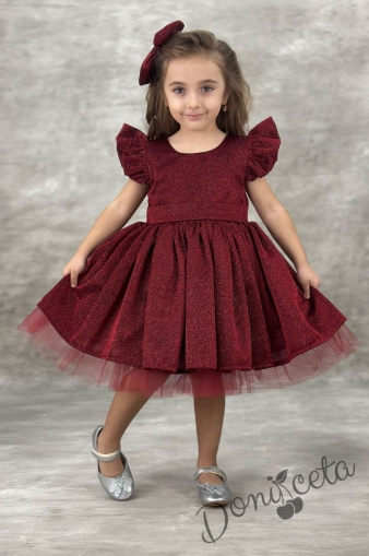Официална детска рокля с къс ръкав с брокат Балеа в бордо 1