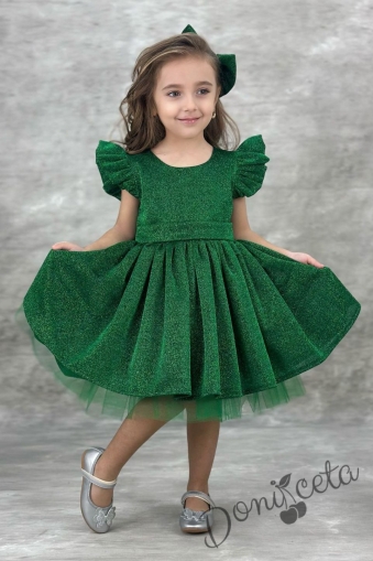 Официална детска рокля с къс ръкав с брокат Балеа в зелено 1