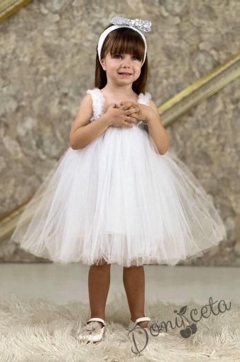 Официална детска/бебешка рокля без ръкав с богат тюл в бяло Лили 1