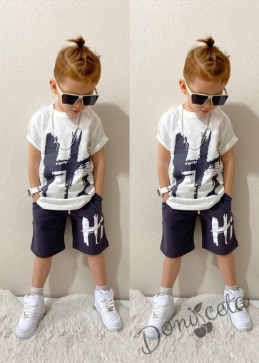 Комплект за момче от 2 части- тениска в бяло и панатлон HI 1