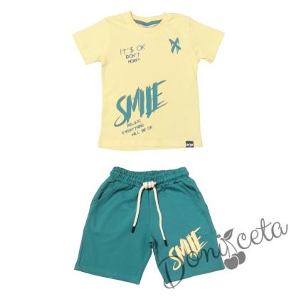 Комплект за момче от 2 части- тениска в жълто и панатлон в зелено Smile 1
