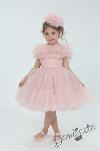 Официална детска къса рокля с тюл в пепел от рози Белисима  1