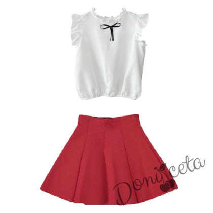 Комплект от пола в червено и риза Contrast с черна панделка 1