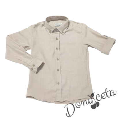 Children's shirt for boy with short/long sleeves in ash of roses with imitatingChildren's long sleeve shirt that can be rolled into an ash of roses with dark blue bow tie. pocket, handkerchief and bow tie