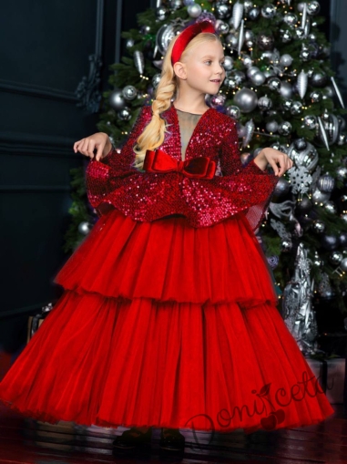 Formal children's long dress in white sleeveless with a tiara and a hoop underneath the skirt Sherry