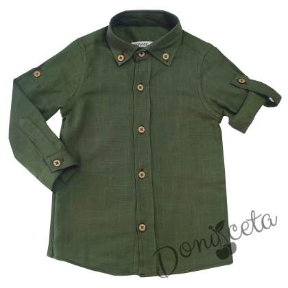 Детска/бебешка риза с дълъг ръкав  за момче в тъмнозелено 1