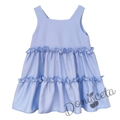 Официална или ежедневна детска рокля с къдрички в светлосиньо  1