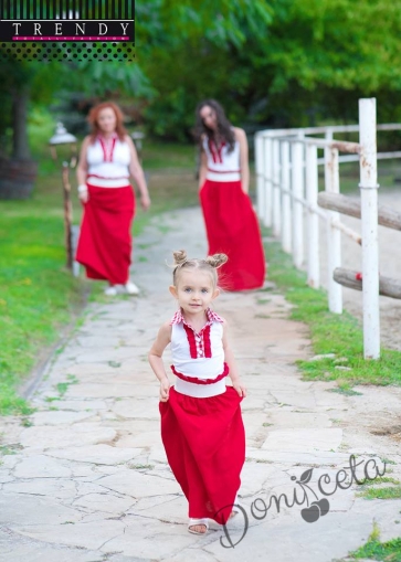 Детска дълга ленена пола в червено от колекция Майки и дъщери