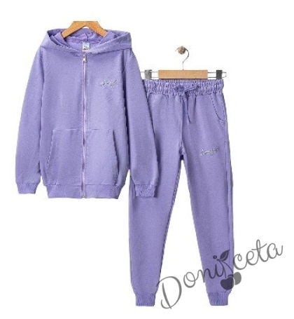 Children's sports set for girl from sweatshirt and trousers in rose ash