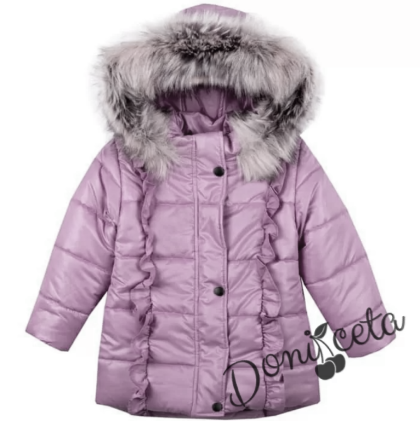 Winter  jacket in ruspberry colour with a hood